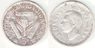 1950 South Africa silver Threepence A002752